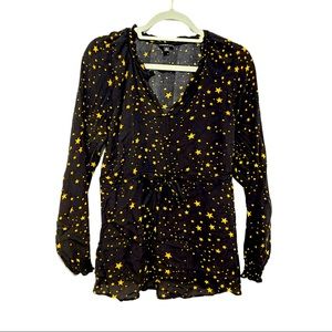 TORRID 0X (XL) Black & Gold Star Blouse Shirt, Harper Style